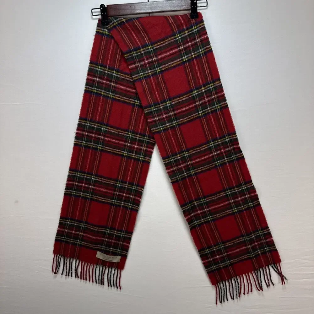 Lochcarron of Soctland Red Royal Tartan‎ Plaid Lambswool Scarf Fringe Trim